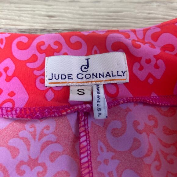 Jude Connally Leggings Pink Red Damask Print Cropped Stretch Pull-On Retro - Picture 4 of 8